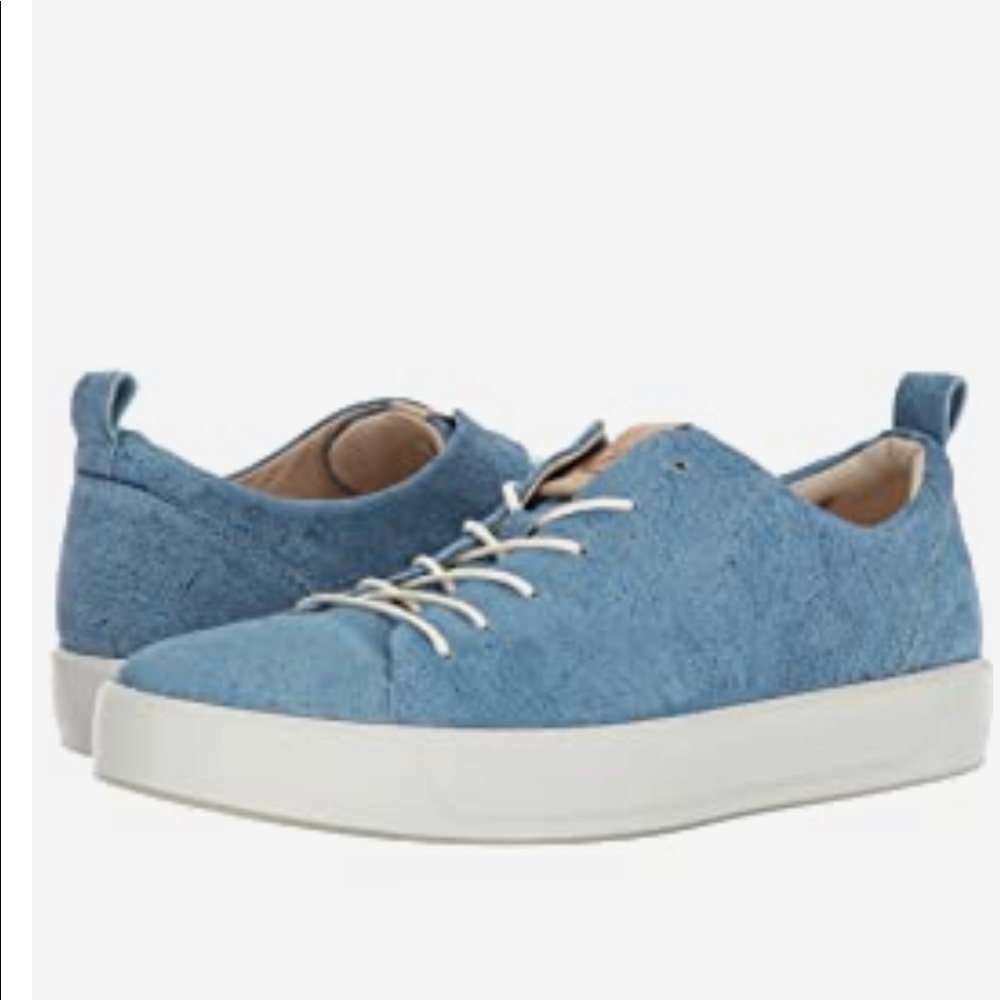Ecco Mens Light Blue Leather Lace Up Sneaker-Size 12/12.5